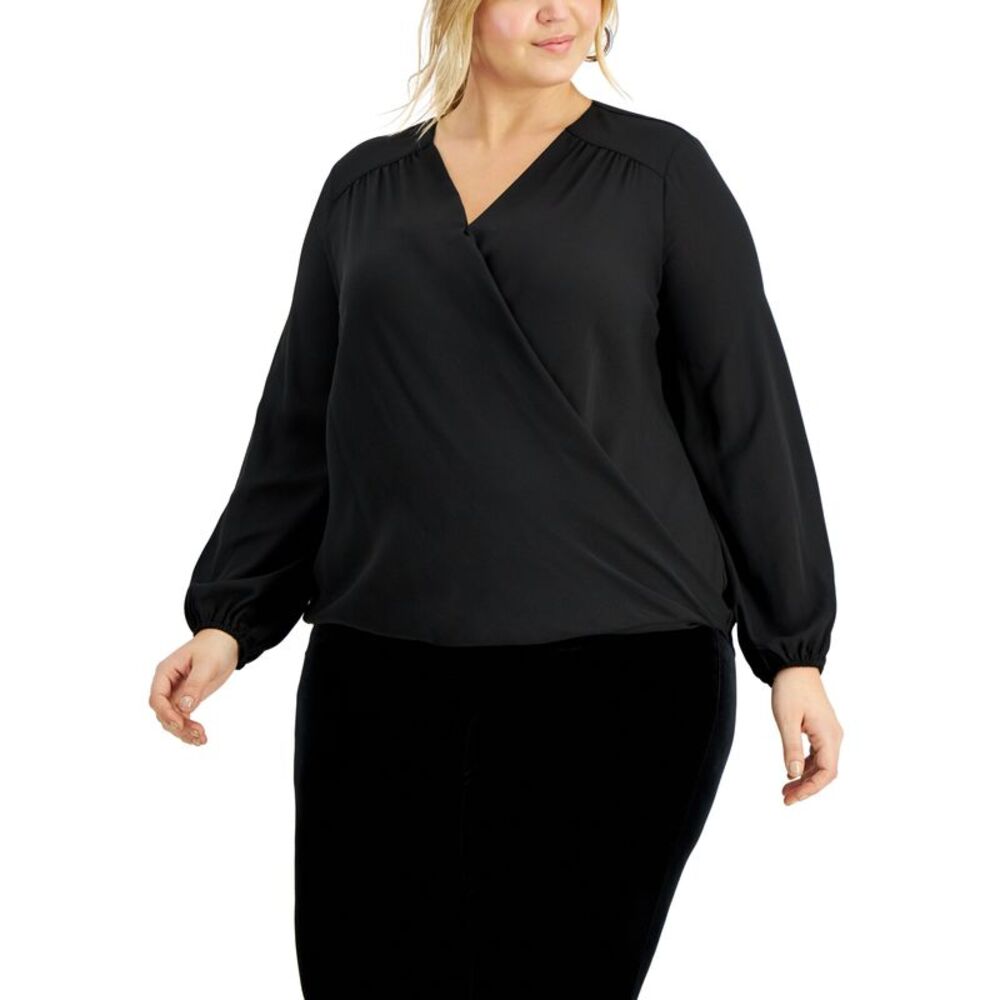Plus Size Blouson-Sleeve Surplice Top